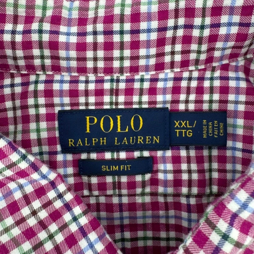 Polo Ralph Lauren Button Down Mens XXL Magenta Plaid Slim Fit‎ Long Sleeve Shirt